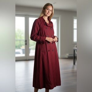 Aquascutum London Red Checkered Trench Coat - Classic Style - Size XL